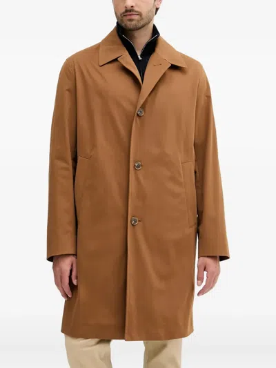 Hugo Boss Button-fastening Coat In Brown