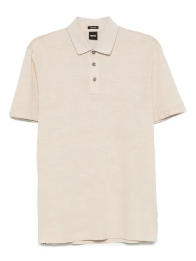 Hugo Boss Button-fastening Linen-blend Polo Shirt In Pink