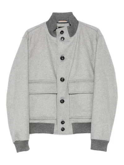 Hugo Boss Button-fastening Pocket Bomber Jacket In Gray