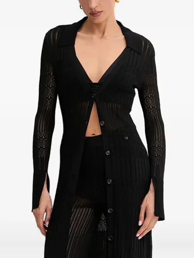 Hugo Boss Button-front Lace-insert Cardigan In Black