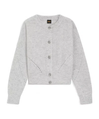 Hugo Boss Button Knitted Cardigan In Gray