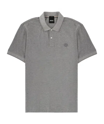 Hugo Boss Button Logo Polo Shirt In Gray