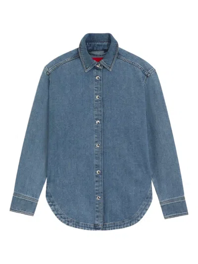 Hugo Boss Button Long-sleeve Shirt In Blue