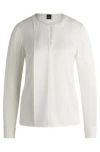 Hugo Boss Button-neck Blouse In Stretch-silk Crepe De Chine In White
