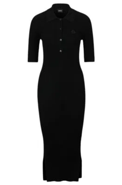 Hugo Boss Button-placket Dress With Double Monogram In Black