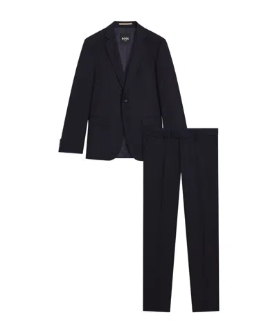 Hugo Boss Two-piece Slim-fit Suit In Patterned Virgin Wool In Blue
