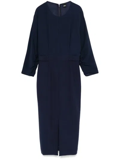 Hugo Boss Button-tab Midi Dress In Blue