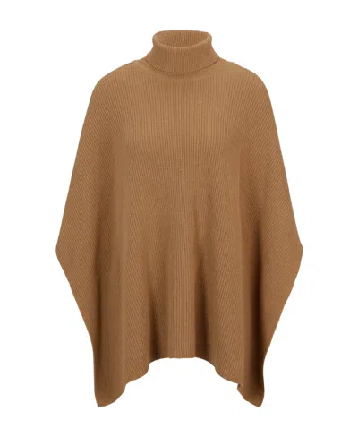 Hugo Boss Button Trimmed High Collar Cloak In Brown