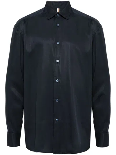 Hugo Boss Button-up Cotton Shirt In Blue