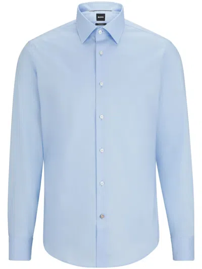 Hugo Boss Regular-fit Shirt In Structured Cotton With Double Cuffs In Brown