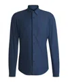 Hugo Boss Slim-fit Shirt In Performance-stretch Monogram Jacquard In Blue