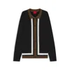Hugo Boss Button-up Sweater With Contrast Stripes In Black