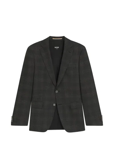 Hugo Boss Buttoned Check Suit Jacket In Black