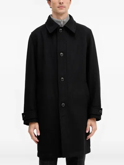 Hugo Boss Buttoned Coat In Black