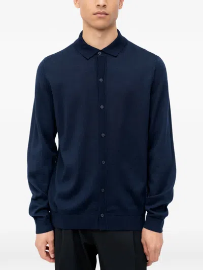 Hugo Boss Buttoned Collared Cardigan In Blue