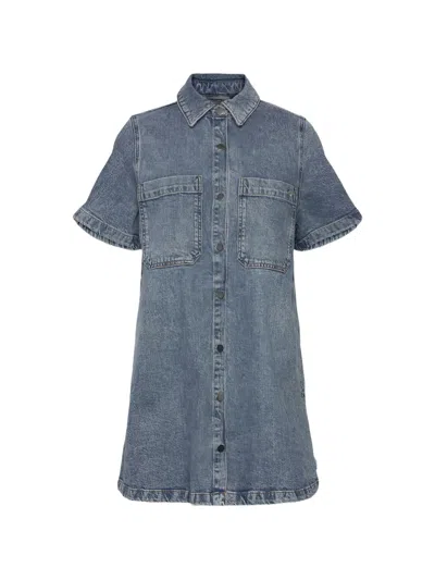 Hugo Boss Buttoned Denim Mini Dress In Blue