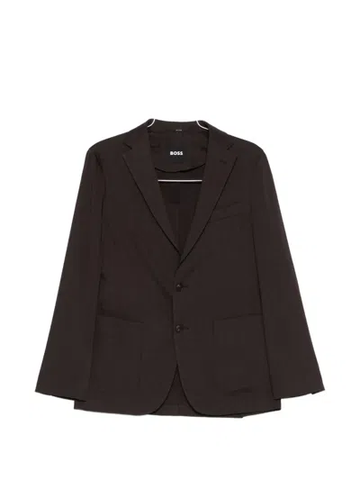 Hugo Boss Buttoned Patch-pocket Blazer In Brown
