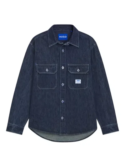 Hugo Boss Mens Dark Blue Branded Oversized Denim Shirt