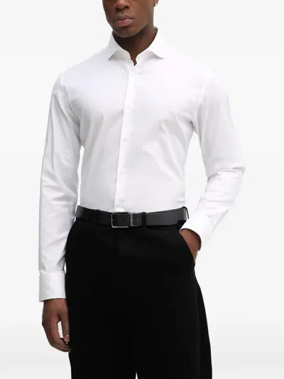 Hugo Boss Slim-fit Shirt In Italian-made Performance-stretch Jersey In White