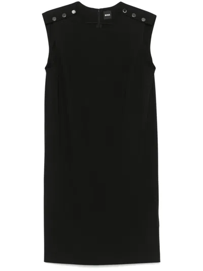 Hugo Boss Buttoned-shoulders Mini Dress In Black