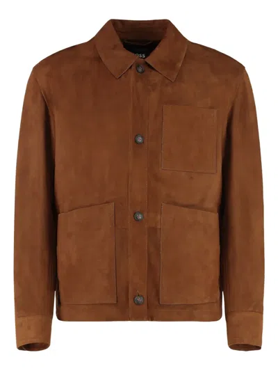 HUGO BOSS BUTTONED SUEDE-LEATHER JACKET