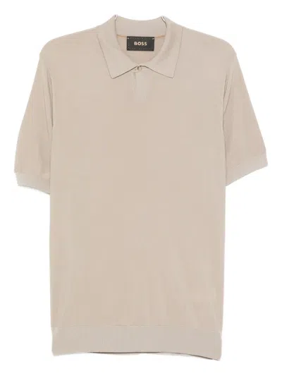 Hugo Boss Buttoned Virgin Wool Polo Shirt In Neutral