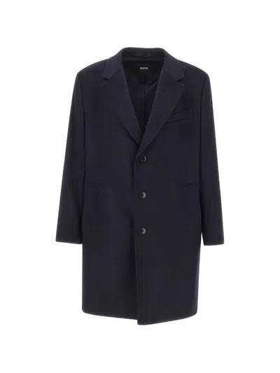 Hugo Boss Button-fastening Coat In Blue