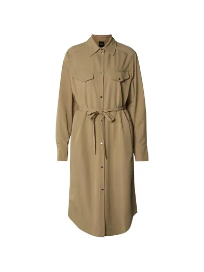 Hugo Boss Button-up Belted Midi Dress In Brown