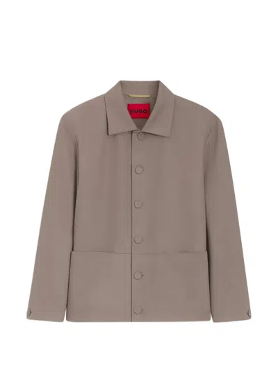 Hugo Boss Button-up Patch-pocket Shirt Jacket In Brown