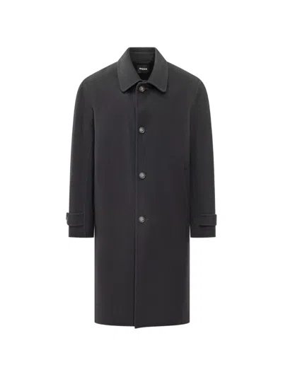 Hugo Boss Button-up Single-breasted Coat In Black