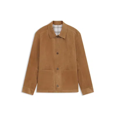 Hugo Boss Button-up Suede Jacket With Checkered Lining In Multi