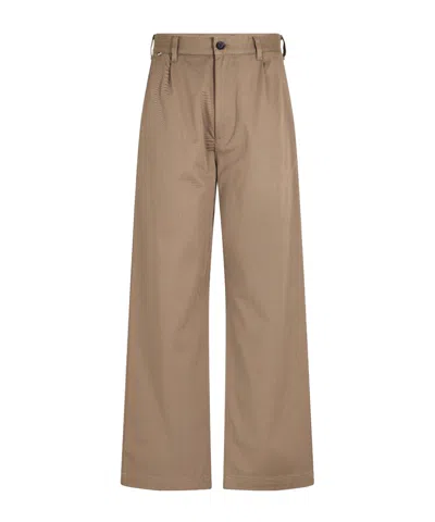 Hugo Boss Buttonzip Waist Pleated Wideleg Trousers In Brown