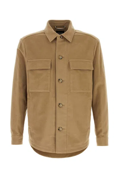 Hugo Boss Cappuccio Cotton Shirt In Beige O Tan