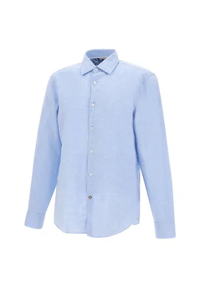 Hugo Boss C-hal-kent Cotton And Linen Shirt In Blue