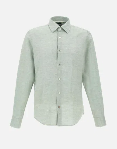 Hugo Boss C-hal-kent Cotton And Linen Shirt In Pastel Green