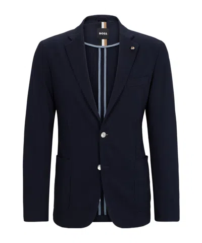 Hugo Boss Slim-fit Jacket In Interlock Stretch Jersey In Black