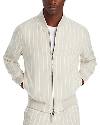 Hugo Boss C-hanry-bmb-242 Linen & Cotton Stripe Slim Fit Bomber Jacket In Beige/khaki