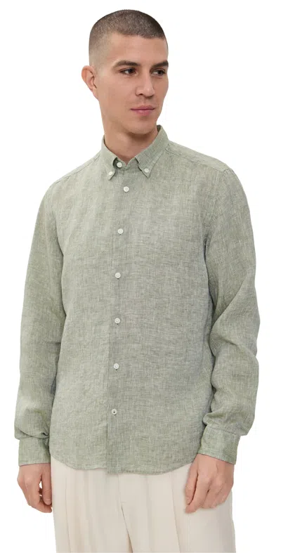 Hugo Boss C-liam Linen Button Down Medium Green