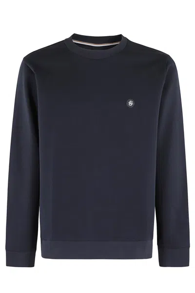 Hugo Boss Boss Crew Neck Sweatshirt With Metallic Logo Detail In Black