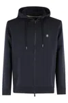 Hugo Boss Boss Zip-up Hoodie With Adjustable Hood And Metallic Logo In Dark Blue