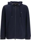 Hugo Boss Zip-up Hooded Hooded Sweatshirt In Blue