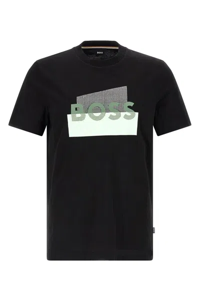 Hugo Boss Cotton Crew Neck Graphic Print T-shirt In Black