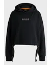 Hugo Boss Cotton-terry Hoodie With Crystal-studded Logo In Black