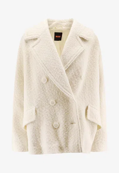 Hugo Boss Caban Wool-blend Coat In White