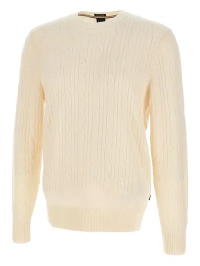 Hugo Boss Cable-knit Crew-neck Sweater In Neutral