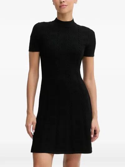 Hugo Boss Cable-knit Short-sleeve Mini Dress In Black