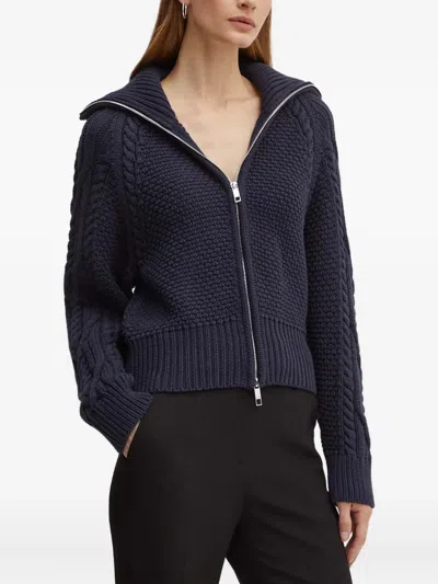 Hugo Boss Cable-knit Zipped Cardigan In Blue