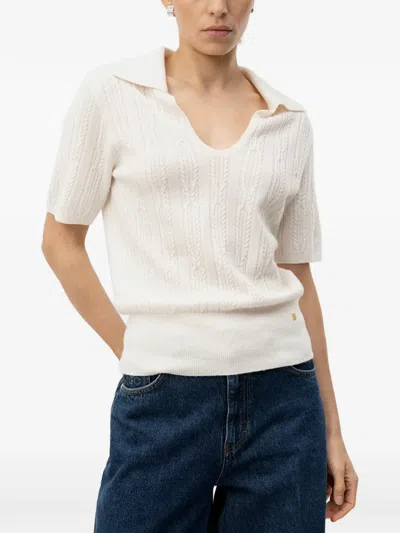 Hugo Boss Cable-knit Polo-collar T-shirt In White