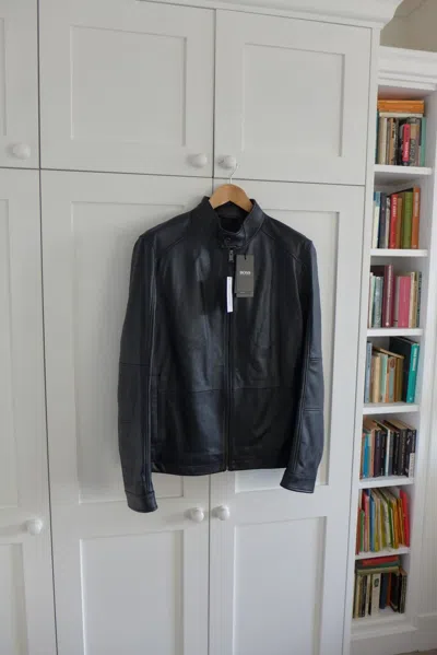 Pre-owned Hugo Boss Café Racer Jacket - Black Lambskin Leather