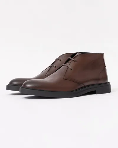 Hugo Boss Calev Mens Leather Desert Boots With Signature Stripe Detailing In Brown